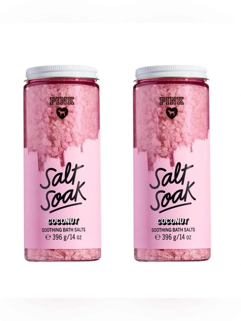 2~Victoria's Secret PINK Salt Soak Coconut Soothing Bath Salts  ~ 14 fl.oz.